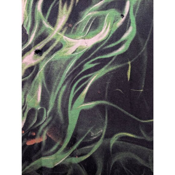 Vintage Y2K Social Media Smoke Flame Skull Graphic Tee Shirt 2XL Green Goth - Picture 5 of 8